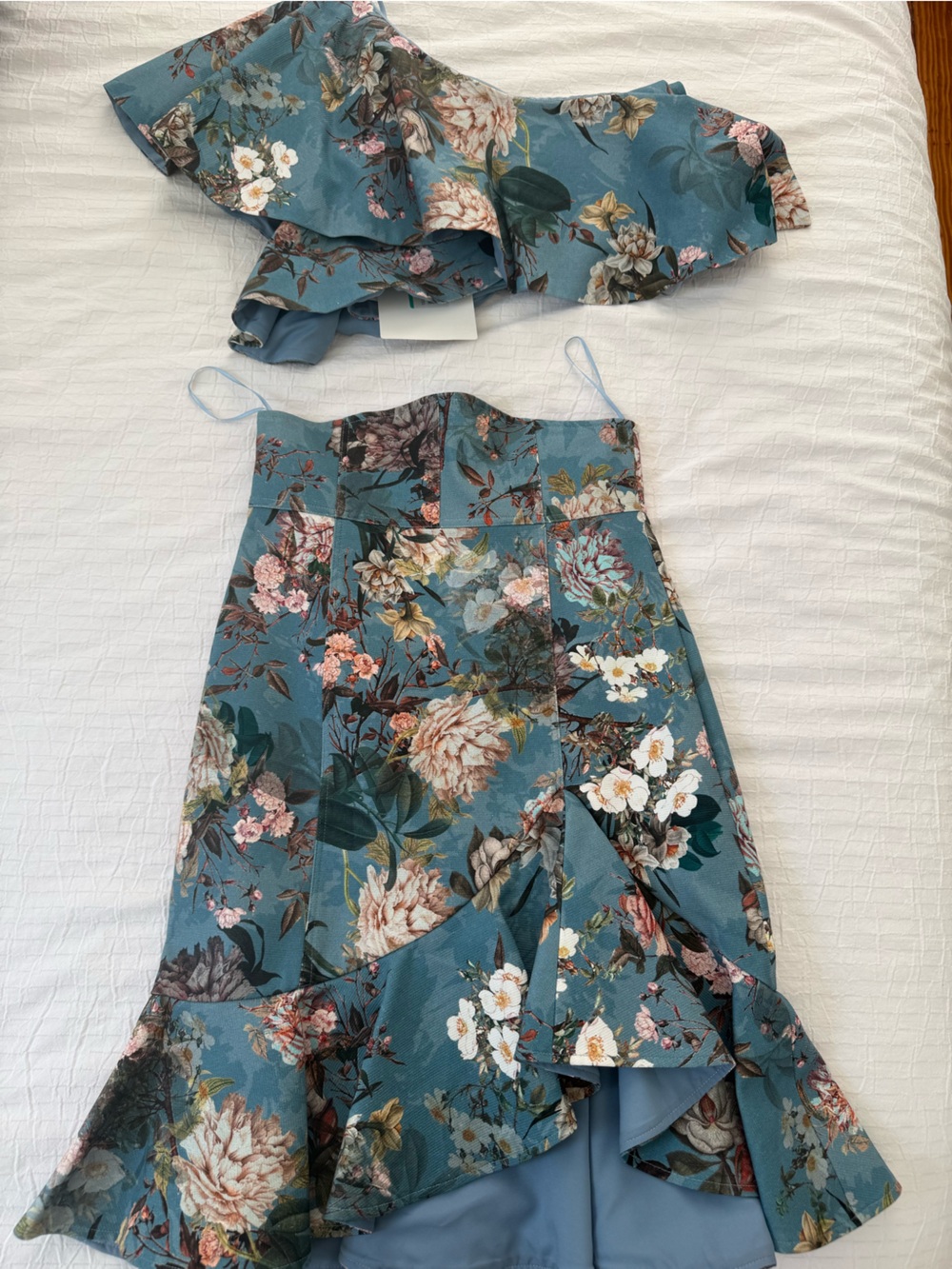 NICHOLAS Teal Floral Printed Dress with Pastel Blooms